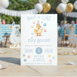 Invitación Un ganso tonto, fiesta de cumpleaños número uno