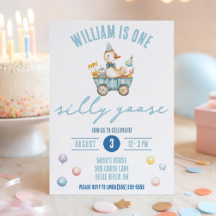 Invitación Un ganso tonto, fiesta de cumpleaños número uno