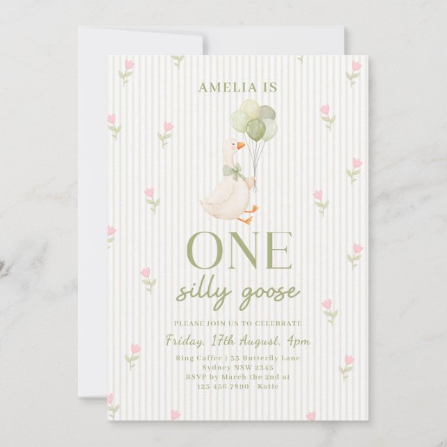 Invitación Un ganso tonto floral cumpleaños 1 (Anverso)