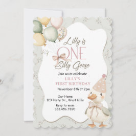 Invitación Un ganso tonto, ganso, UNO, primera cumpleaños, ga