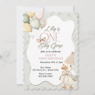 Invitación Un ganso tonto, ganso, UNO, primera cumpleaños, ga
