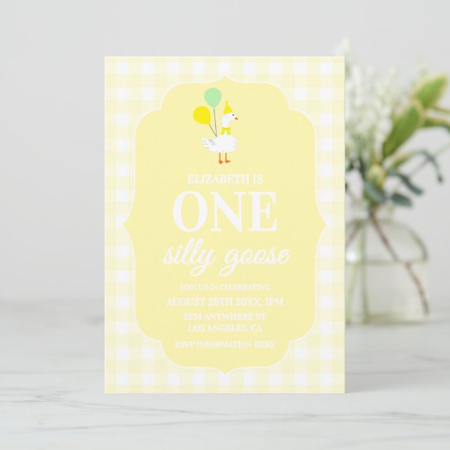 Invitación Un ganso tonto Gingham cumpleaños 1 (Anverso de pie)