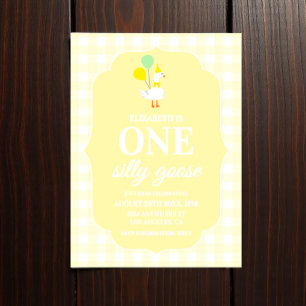 Invitación Un ganso tonto Gingham cumpleaños 1