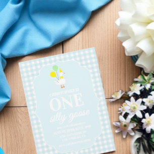 Invitación Un ganso tonto Gingham cumpleaños 1