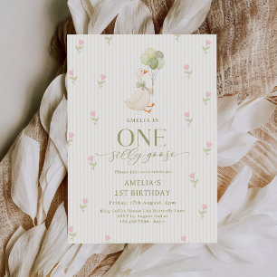 Invitación Un ganso tonto globos floral 1er cumpleaños