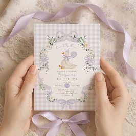 Invitación Un Ganso Tonto Lazo Púrpura Lila 1er Cumpleaños