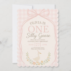 Invitación Un ganso tonto lazo rosa floral 1er cumpleaños