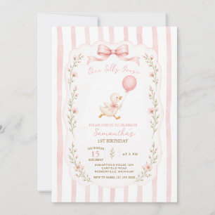 Invitación Un ganso tonto lazo rosa niña cumpleaños 1