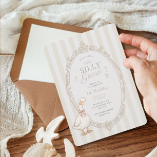Invitación Un ganso tonto lazo rosa niña cumpleaños 1