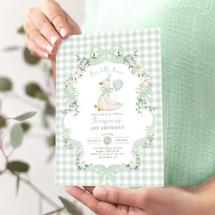 Invitación Un Ganso Tonto Lazo Verde Salvia Cumpleaños 1