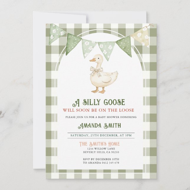 Invitación Un ganso tonto pronto llegará a Baby Shower (Anverso)