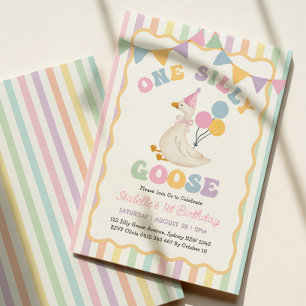 Invitación Un ganso tonto: rayas pastel de niña 1er cumpleaño
