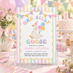 Invitación Un ganso tonto: rayas pastel de niña 1er cumpleaño