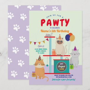 Invitación Un gatito de cumpleaños divertido morado