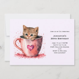 Invitación Un gatito marrón lindo en un cumpleaños de un equi