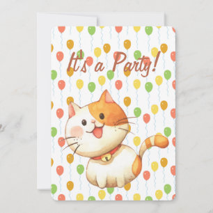 Invitación Un gatito Naranja lindo con un cumpleaños a color