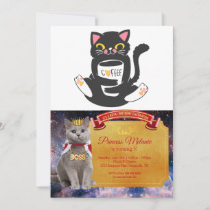 Invitación Un gato abrazando una taza de café: elige el color