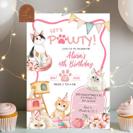Invitación Un gato Chica rosado rompamos cualquier cumpleaños