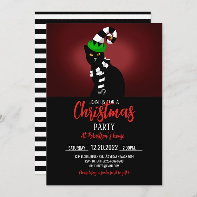 Invitación Un gato con un gorra gracioso y una bufanda (Anverso / Reverso)