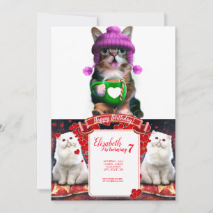 Invitación Un gato gracioso bebiendo café