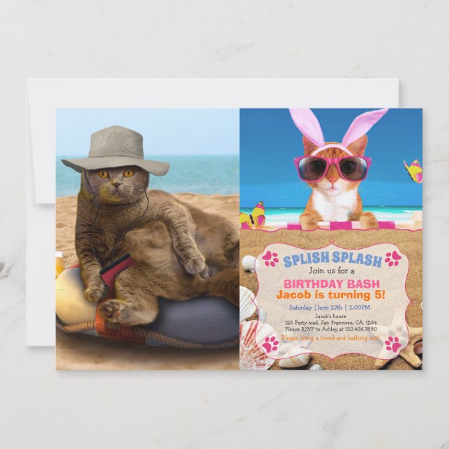 Invitación Un gato gracioso de vacaciones (Anverso)