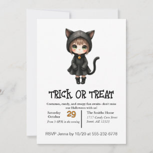 Invitación Un Gato Infantil Aburrido En Halloween Con Disfraz