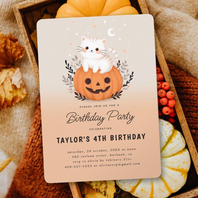 Invitación Un gato lindo en la calabaza Niños de Halloween Fi (Subido por el creador)