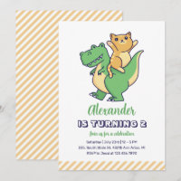 Un gato lindo montando niños de dinosaurios de T-R