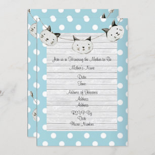 Invitación Un gato lindo niño niño polka azul ducha de baño r