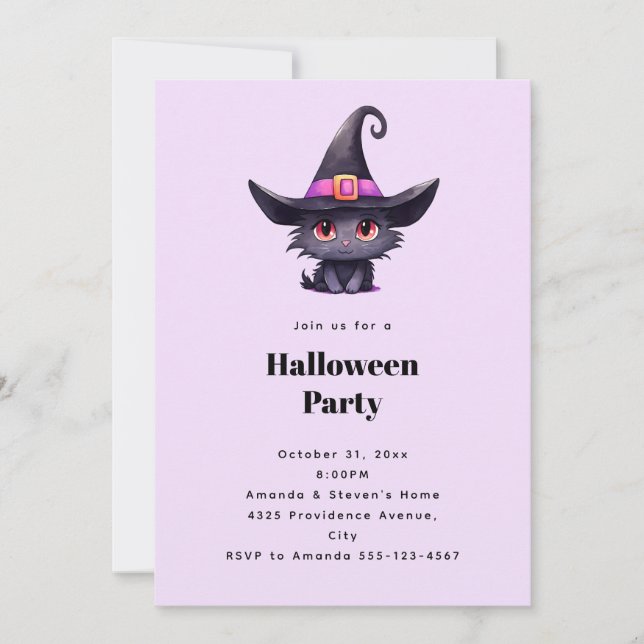 Invitación Un gato negro en la fiesta Gorra de Halloween de u (Anverso)