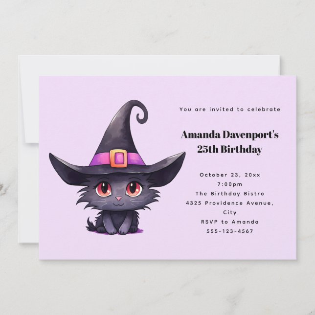 Invitación Un gato negro lindo vistiendo el cumpleaños Gorra  (Anverso)