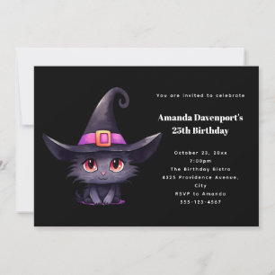 Invitación Un gato negro lindo vistiendo el cumpleaños Gorra 