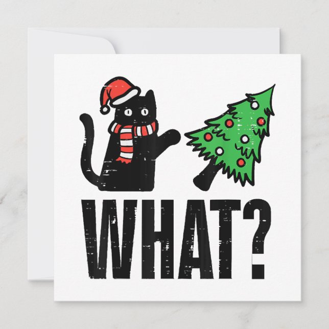 Invitación Un gato que da vueltas al árbol de navidad (Anverso)