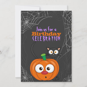 Invitación Un gato y una calabaza espeluznantes y codiciosos