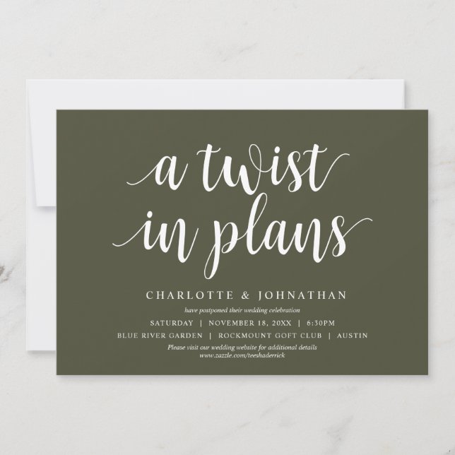 Invitación Un giro en los planes, cambio de fecha de la boda (Anverso)