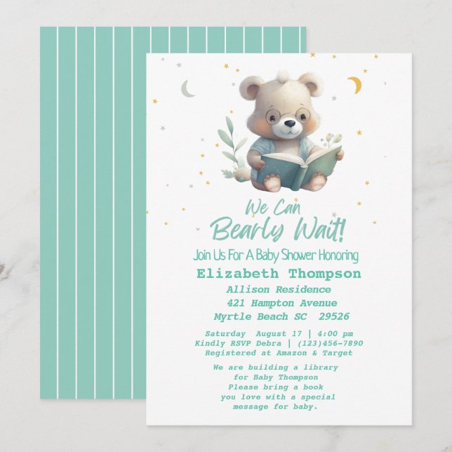 Invitación Un globo aerostático de Teddy Bear trae un bebé (Anverso / Reverso)