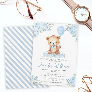 Invitación Un globo azul oso de peluche es una ducha de bebé