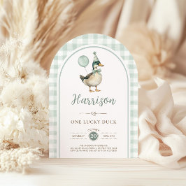 Invitación Un globo de pato afortunado primer arco de cumplea