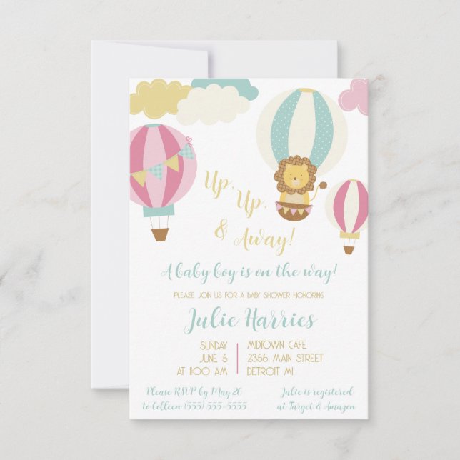 Invitación Un globo, dos globos, tres globos ¡Un bebé está en (Anverso)