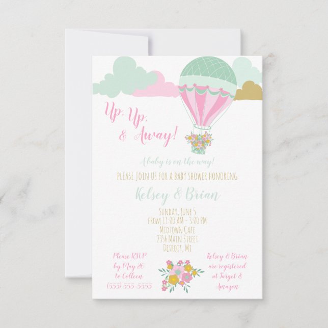 Invitación Un globo, dos globos, tres globos ¡Un bebé está en (Anverso)