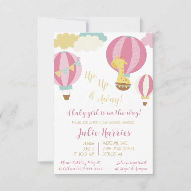 Invitación Un globo, dos globos, tres globos ¡Una niña está e (Anverso)