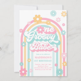 Invitación Un Groovy Babe Boho Daisy Rainbow Primer cumpleaño