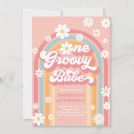 Invitación Un Groovy Babe Boho Daisy Rainbow Primer cumpleaño