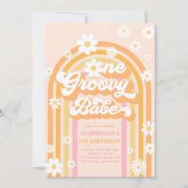 Invitación Un Groovy Babe Boho Daisy Rainbow Primer cumpleaño