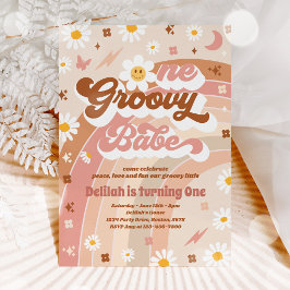 Invitación Un Groovy Babe Paz Amor Fiesta Rainbow Birday