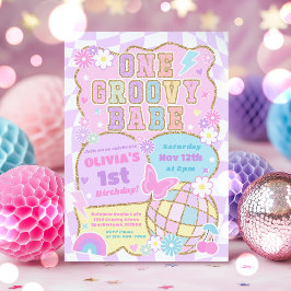 Invitación Un Groovy Babe Preppy Varsity Primer Fiesta de cum