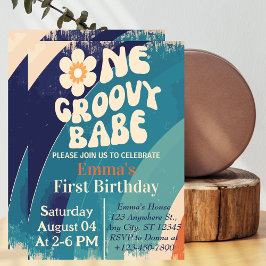Invitación UN Groovy Babe Primer cumpleaños Groovy Un día