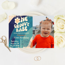 Invitación UN Groovy Babe Primer cumpleaños Groovy Una foto