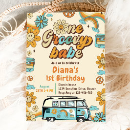 Invitación Un Groovy Babe Retro Arcoiris Primer Fiesta de cum