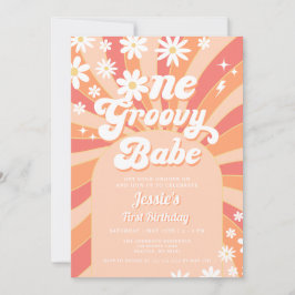 Invitación Un Groovy Babe Rosa Daisy 70 Años Floral Primer cu